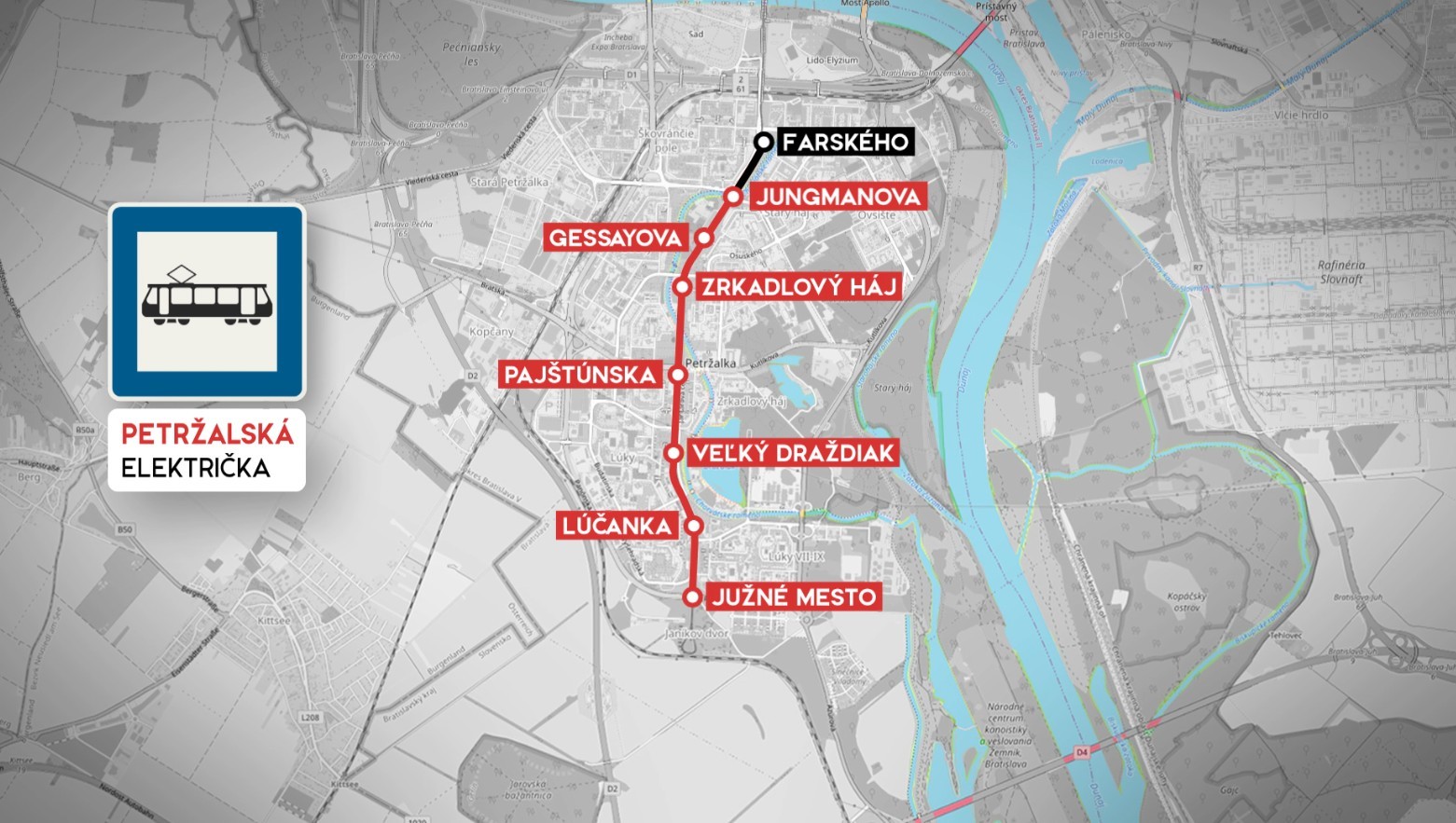 Trasa novej električky v Petržalke